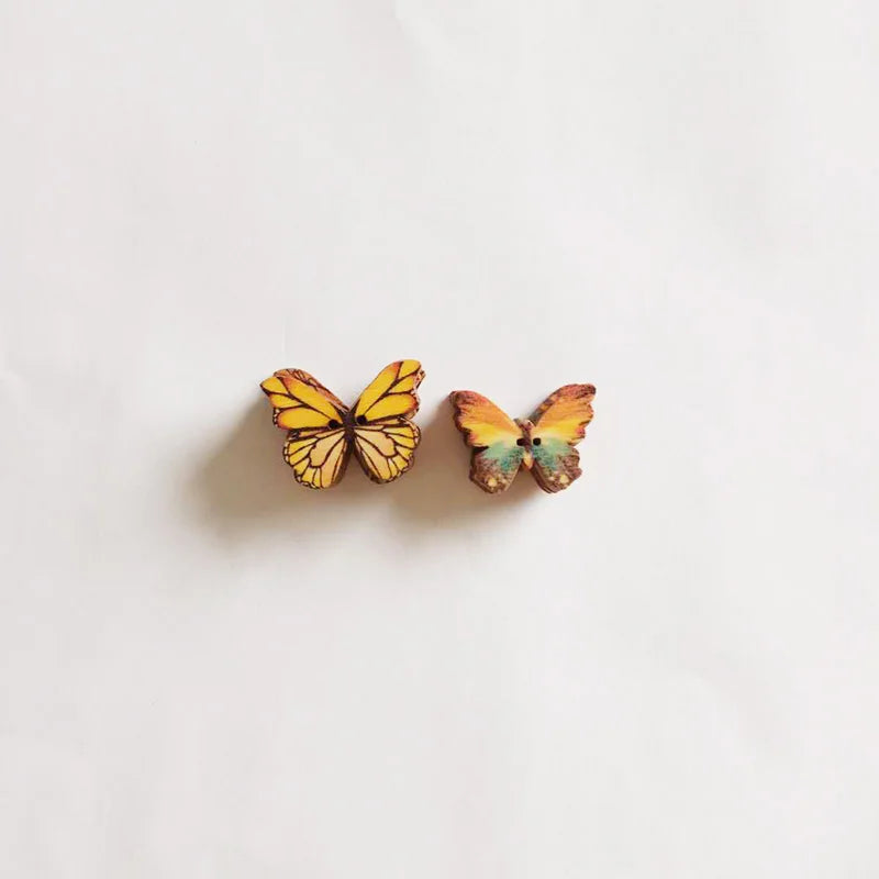 50PC 2 Holes 3 Size Colorful Butterfly Wooden Buttons Fit Sewing And Scrapbooking Sewing Buttons For Craft DIY Mixed