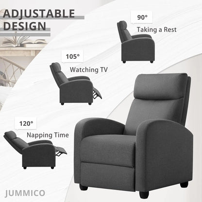 Adjustable Home Theater Recliner Chair - Thick Plush Cushions, Modern Fabric Single Sofa for Living Room (Aurora Grey)