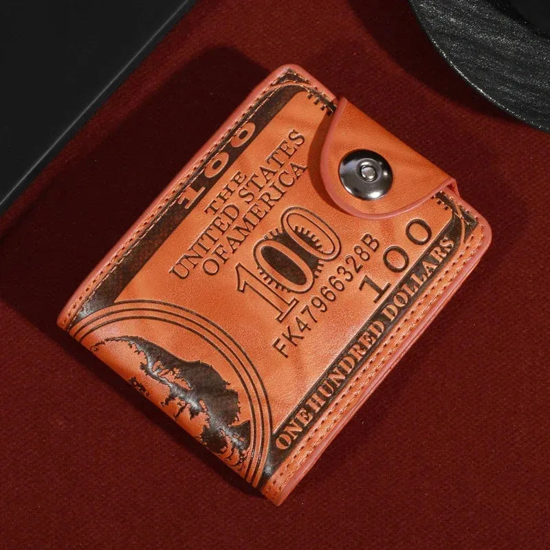 New men's fashionable leather wallet with USD pattern, multiple card slots, and large capacity wallet