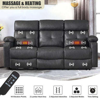 Power Reclining Sofa with Heat and Massage, Electric Reclining Couch with Extended Footrest, Wall Hugger Recliner, Customized