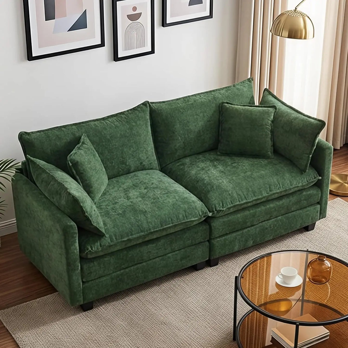 78" Modular Sectional Sofa, Cloud Couch Loveseat Sofa, Deep Seat Washable Chenille Fabric Sofa with Throw Pillows,, Customized