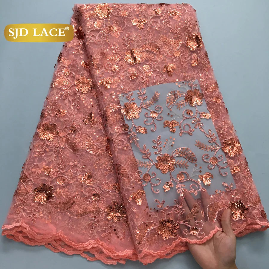 SJD LACE African Mesh Sequins Lace Fabric French Sequins Bridal Lace 2025 Hot Sale Nigerian Women Wedding Party Dresses Sew 4180