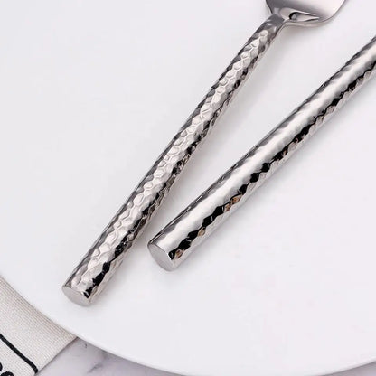 5/10/15/20Pcs Gold Heavy Cutlery Sliver Dinner Set Stainless Steel Tableware Mirror Western Hammer Pattern Handle Knife Fork