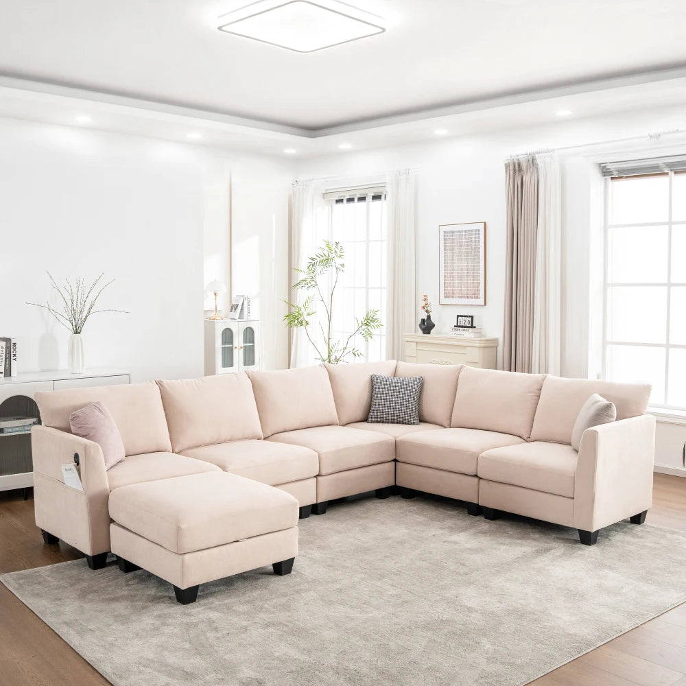 122.8" Luxury Modular L-Shaped Sectional Sofa, Large Cloud Couch w/ Ottoman, Modern Living Room Furniture Set, Soft Comfort