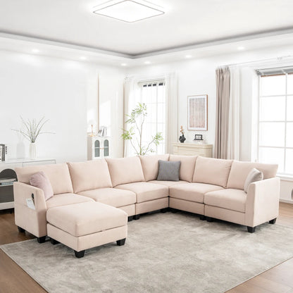 122.8" Luxury Modular L-Shaped Sectional Sofa, Large Cloud Couch w/ Ottoman, Modern Living Room Furniture Set, Soft Comfort