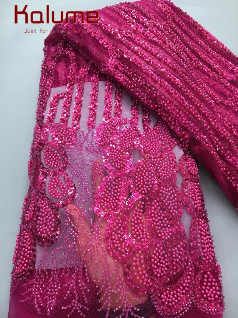 Kalume Lace 2025 African Beaded Tulle Lace Fabric Soft High Quality Mesh Net Lace Fabric with Sequins For Sewing Wedding F4500