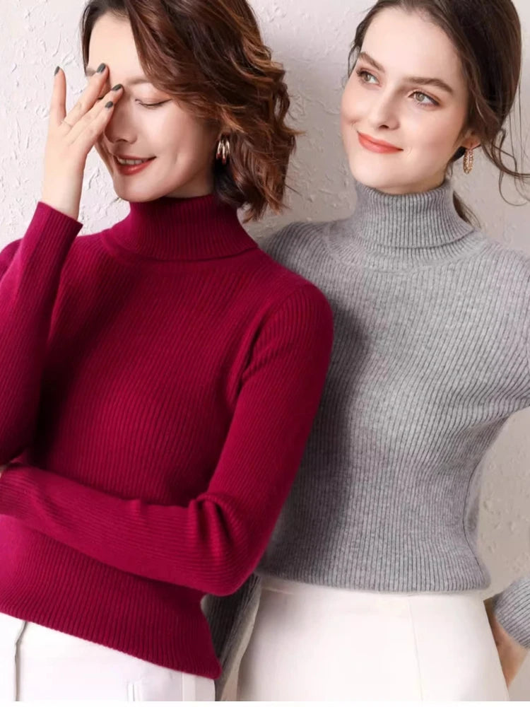 Sweater Women New Arrival 2025 Autumn Winter Turtleneck Sweaters Korean Style Simple Base Layer Pullover Thick Solid Slim Tops
