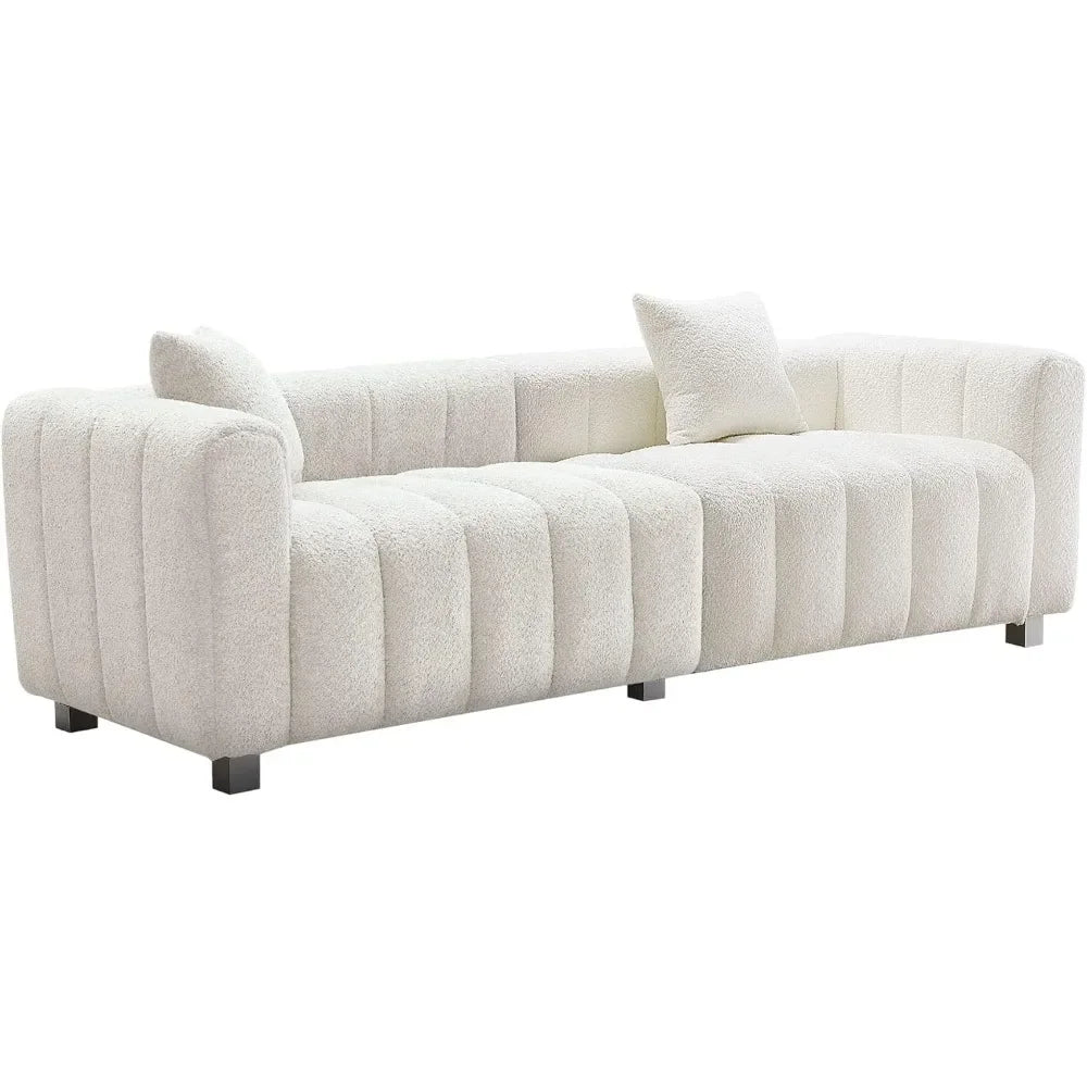 87.4'' Modern 3-Seater Sofa Bubble Couch | Premium Teddy Velvet Deep Seat Sofa | Fluffy Loveseat Sofa for Cozy,Customized
