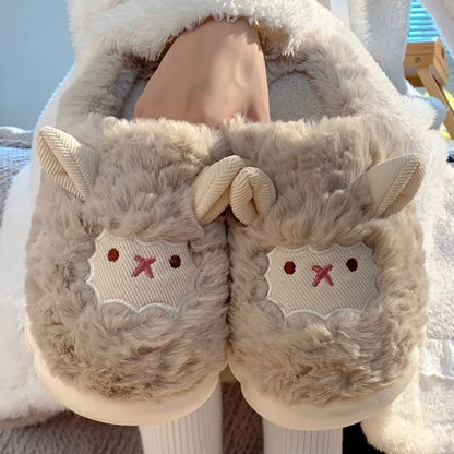Cotton Slippers Female Autumn and Winter Couple Home Indoor Plush Slippers Cute Sheep Non-slip Warm Slides Male Flat Shoes