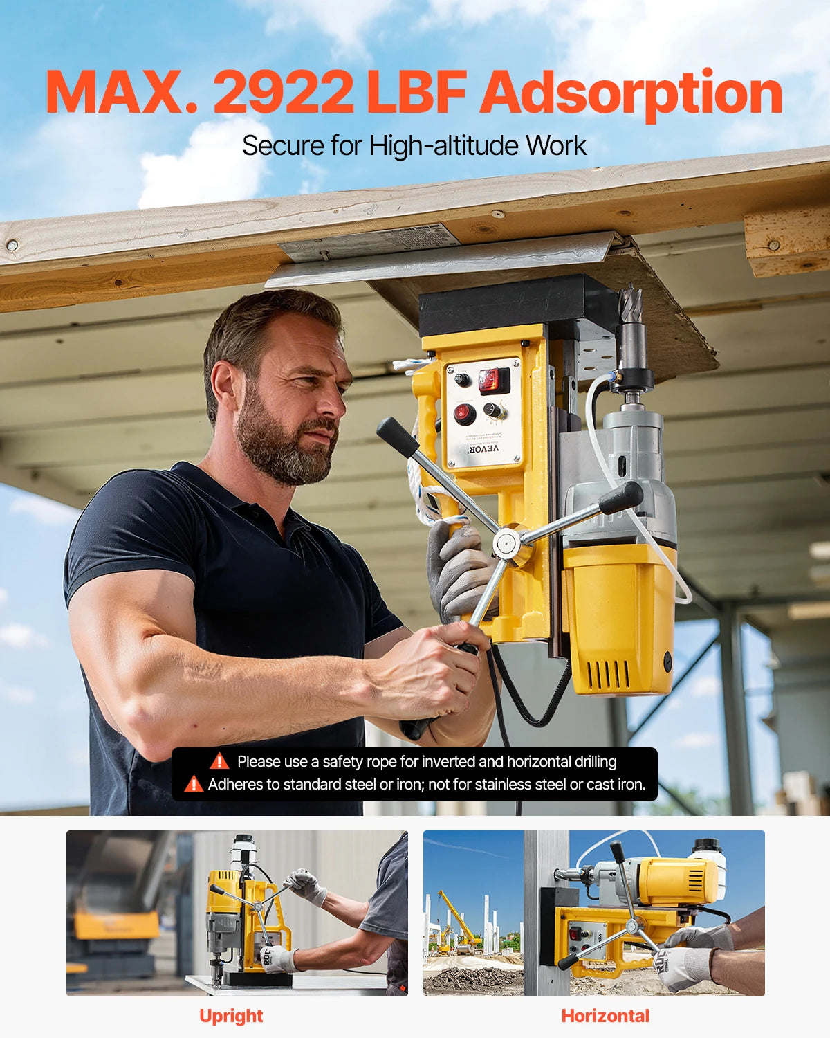 SucceBuy Magnetic Drill Boring Diameter Portable Electric Mag Drill Press Drilling Machine Metal Surface Industrial Improvement