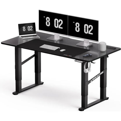 4 Legs Standing Desk with Dual Motor, 55 x 28 Inch Adjustable Height Desk with Power Outlets & LED Lights, Home Office Computer