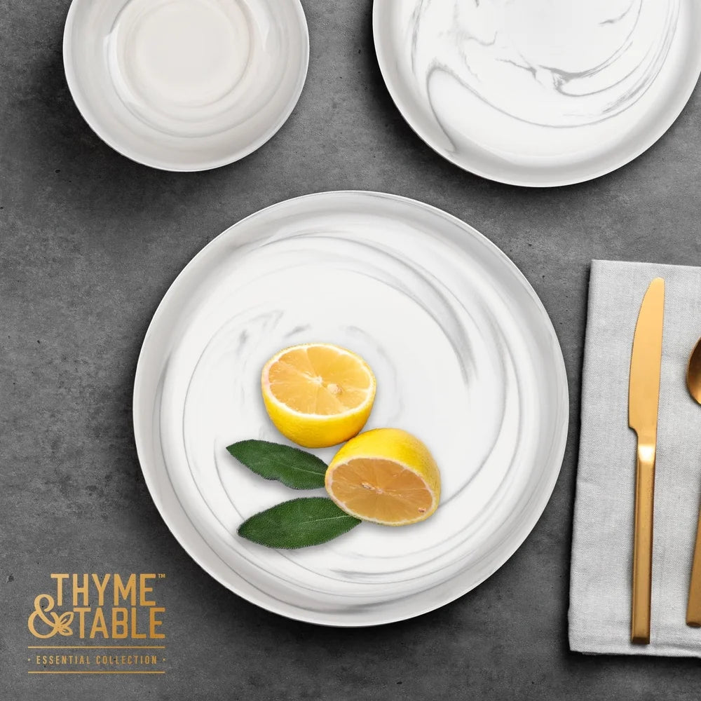 2 Pack Microwave Dishwasher Oven Safe Stoneware Dinner Plates Grey Marble Round Tableware Kitchen Utensils Dining Set