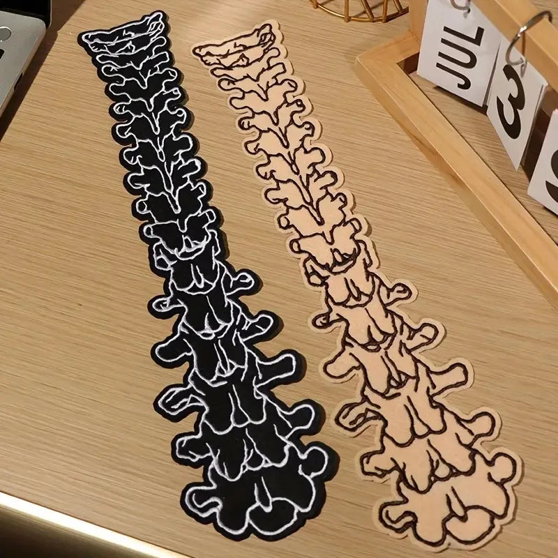 2-Pack of Large White or Black Spine Bone Iron-On or Sew-On Patches, Spine Patches, Black and White Punk, Gothic Style Patches, Oversized Badges, Can Be Used on Bags, Jeans, Jackets, Vests, Can Be Freely Cut and Sewn, DIY Cre