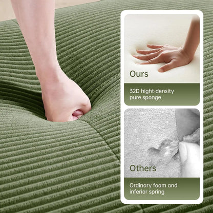 116" Modern Corduroy Cloud Sofa with Ottoman, U Shaped Boneless Modular Large Sectional Couches for Living Room, Green 3 Seater