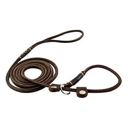 Genuine Leather Slip Dog Leash for Small Medium Dogs Puppy Pet Lightweight Soft Thin Sturdy Adjustable Slip Lead Dog Leash Brown