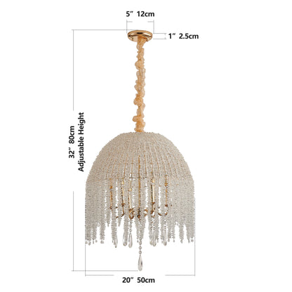 20 Inch 6-Light Crystal Pendant Light Chandelier Elegant Waterfall Design with Crystal Bead Strings and Gold Finish (No Bulb)