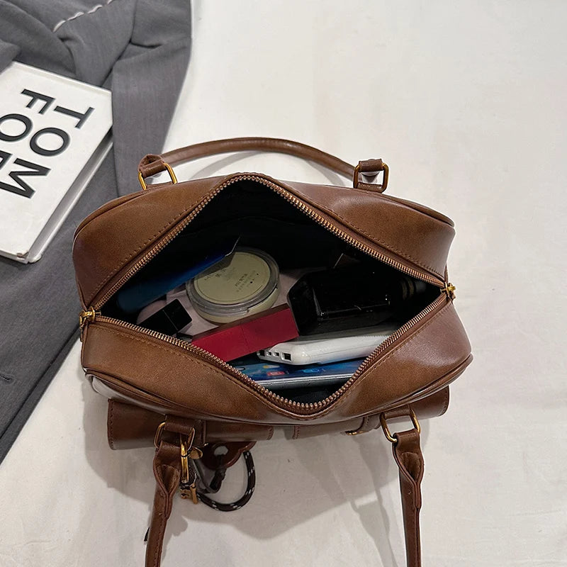 Women Multi Pockets Shoulder Bag with Pendant Retro Underarm Bag Vintage Armpit Bag Travel Shopping Date Handbag