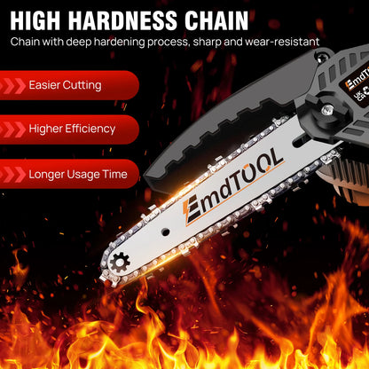 Mini Chainsaw 6 inch Cordless, 21V Battery 5000W Chain Saw for Branch Pruning with 3Ah Battery & 2 Chains for Wood Cutting