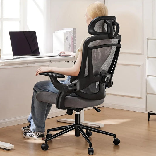 Ergonomic High-Back Mesh Office Chair with Adjustable Headrest and Lumbar Support for Comfortable Swivel Desk Use