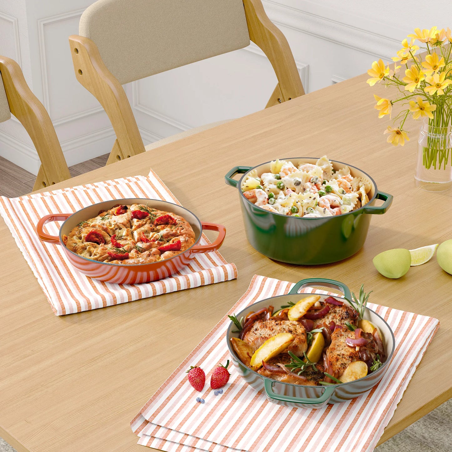 3 QT Enamel Light Cast Iron Dutch Oven, Double Handle Dutch Pot Cooking, Stew, Heavy Duty And Non-Stick, Oven Safety Up To 500°F