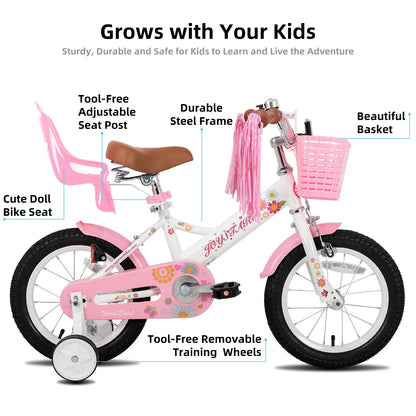 JOYSTAR Kids Bike for Ages 2-7 Years kids, 12 14 16 Inch Girls Bikes with Doll Seat & Streamers, Boys Bike with Flag & Plate