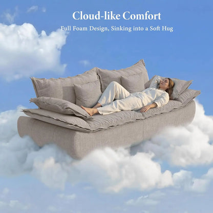 Modern 3-Seater Cloud Couch with Deep Seat, Comfy Chenille Upholstery, Curved Armrests, No Assembly Required, Light Grey