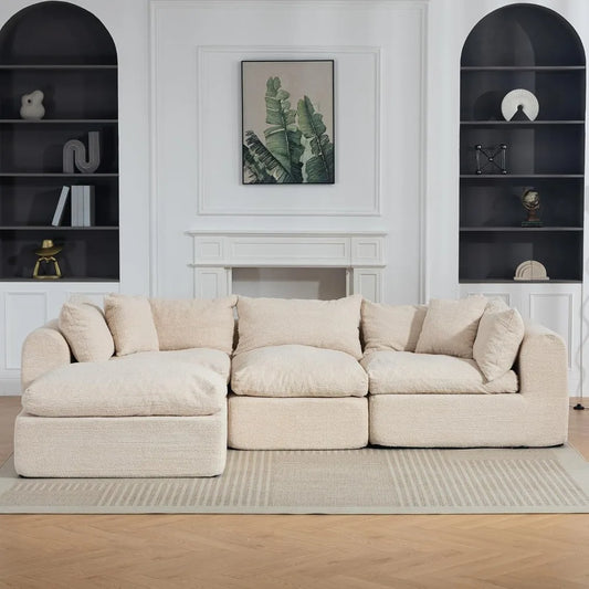 113" Cloud Modular Sectional Sofa - Comfy L-Shape Boneless Couch w/Ottoman & Deep Fluffy Seat, No Assembly Required,Customized
