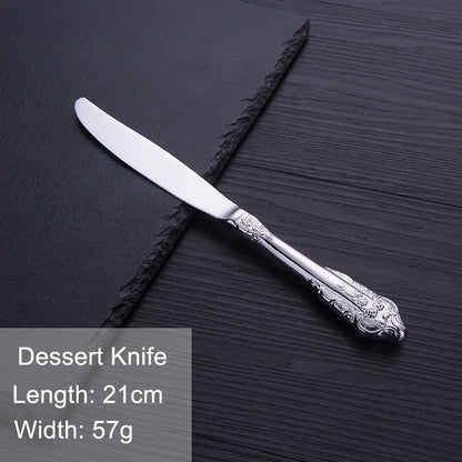 Vintage Western Stainless Steel Cutlery Set Luxury Tableware Wedding Engraving Dinnerware Knife Fork Spoon Sliverware 1 Pcs