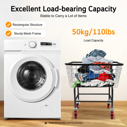 Large Capacity 110 Lbs Steel Wire Laundry Cart, 20*8*15.7in Laundry Basket with Wheels, Commercial Laundry Basket Cart