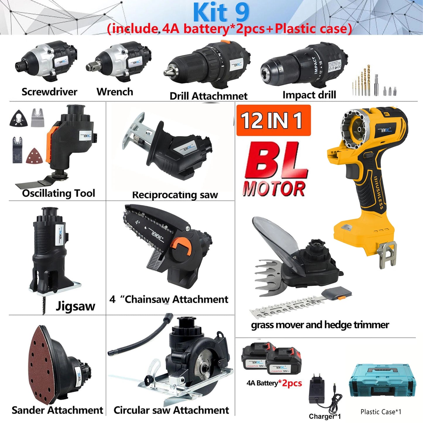 18V Brushless  2/5/10/12-in-1 Multi tool Chainsaw Drill reciprocating/circular saw oscillating tool combo