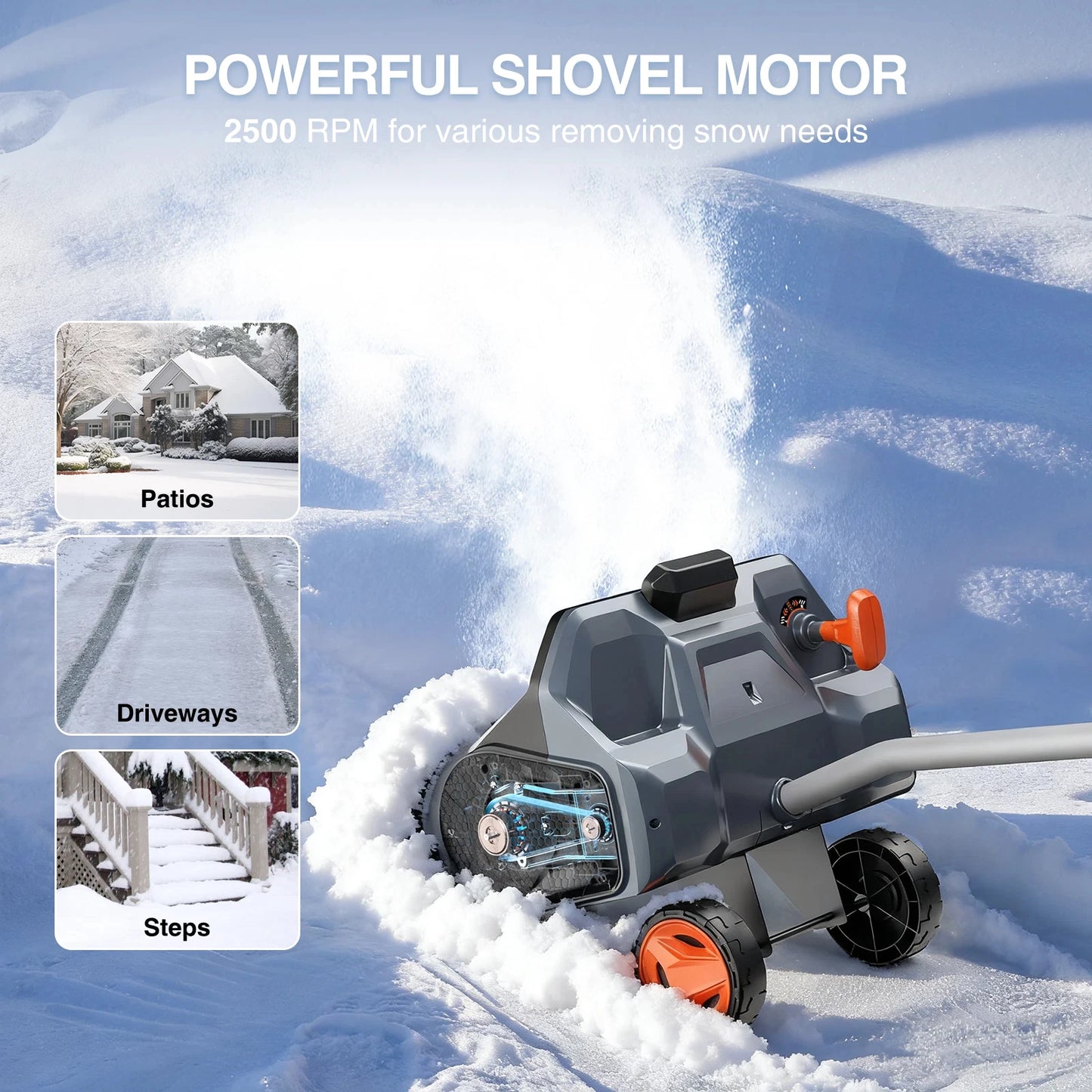 TaskStar 40V 2*5.0Ah Batteries Powered Electric Snow Shovel with Wheels&LED&Directional Plate 16.5x8-inch Brushless Snow Blower