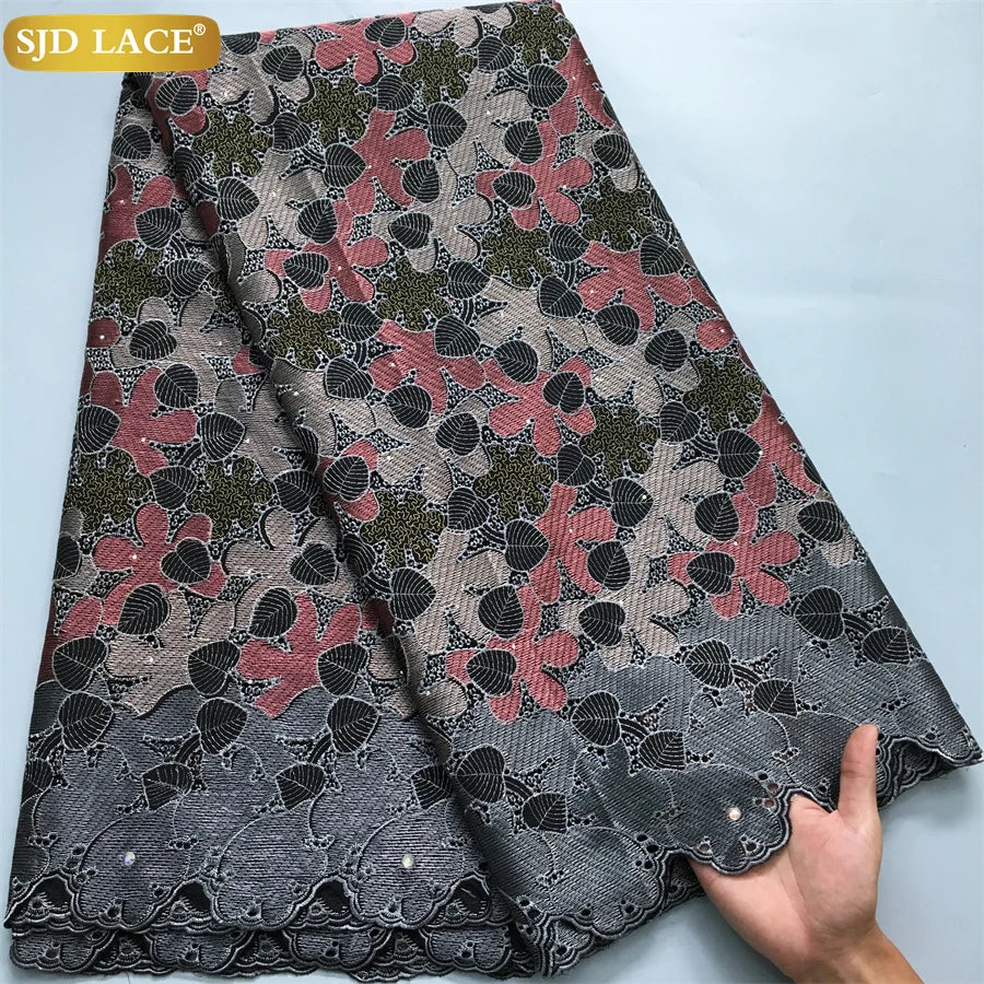 SJD LACE African Nigerian Cotton Lace Fabrics 5 Yards 2025 High Quality Swiss Cotton Lace for Sewing Party Women DIY Dress 4325