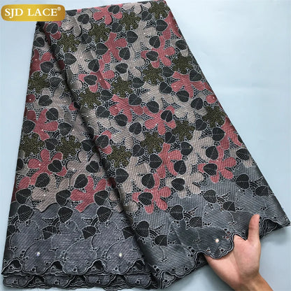 SJD LACE African Nigerian Cotton Lace Fabrics 5 Yards 2025 High Quality Swiss Cotton Lace for Sewing Party Women DIY Dress 4325