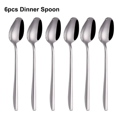 6/16/20/24/28Pcs Cutlery Set Stainless Steel 304 Tableware Mirror Sliver Dinner Set Western Knife Fork Spoon Elegant Flatware