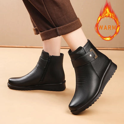 Women's Winter Snow Boots Round Toe Zip-Up Casual Boots with Faux Fur Lining & Non-Slip PU Sole Warm Black Shoes Footwear Girl W