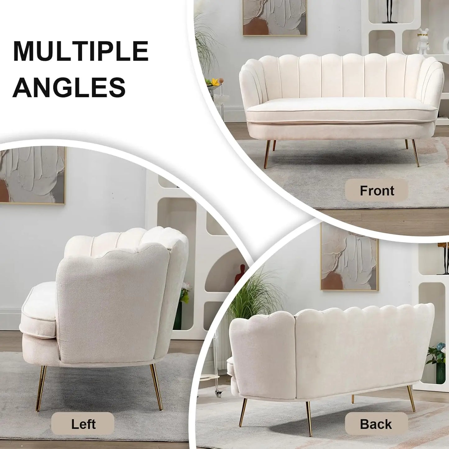 59" Chenille Upholstered Loveseat with Gold Metal Legs Petal Design Modern Mini Sofa for Bedroom Apartment, Customized