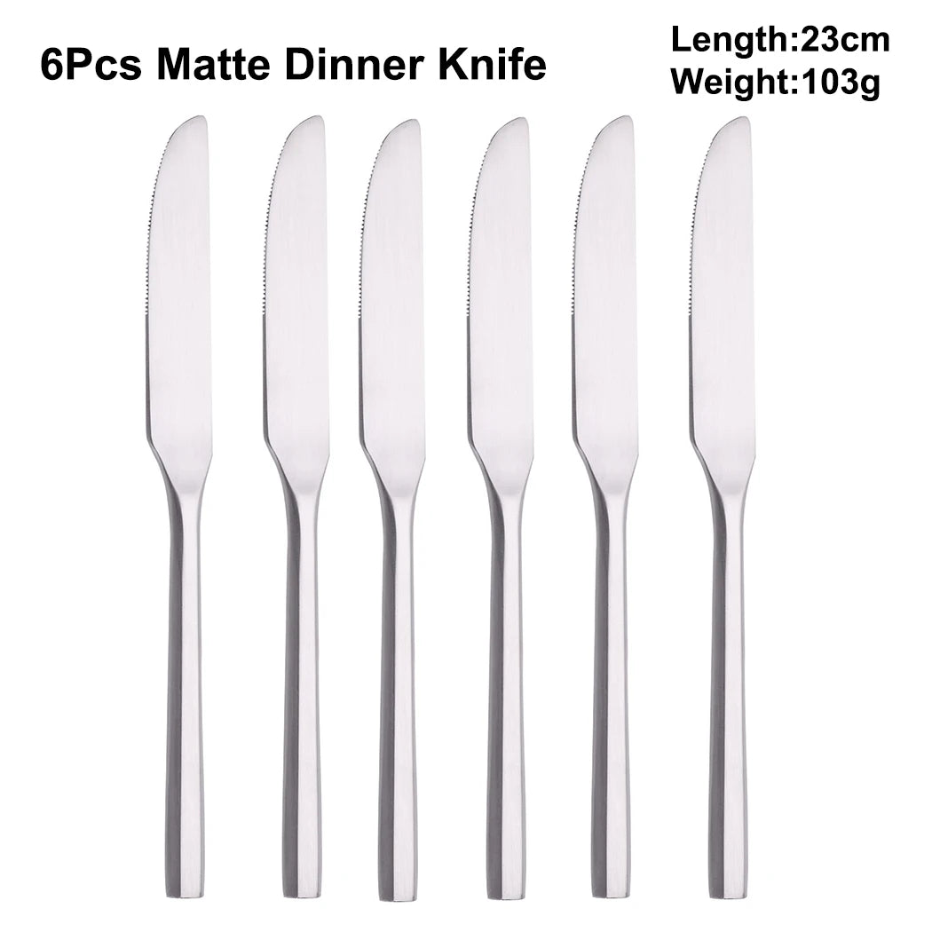6/16/20Pcs Stainless Steel 304 Cutlery Set Mirror Sliver Tableware Western Hexagonal Handle Dinner Set Matte Knife Fork Spoon