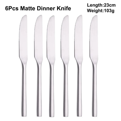 6/16/20Pcs Stainless Steel 304 Cutlery Set Mirror Sliver Tableware Western Hexagonal Handle Dinner Set Matte Knife Fork Spoon