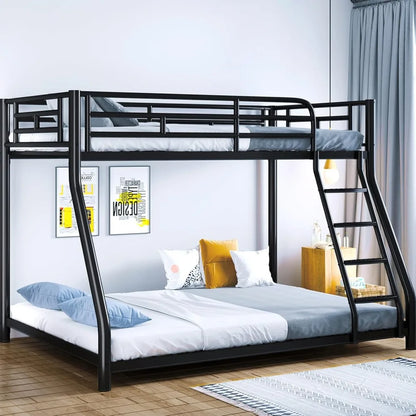 Metal Bunk Bed, Full Size Bed Frame, Twin Over Full Bunk Bed with Safety Guardrail and Ladder, Bunk Beds Twin Over Full Size