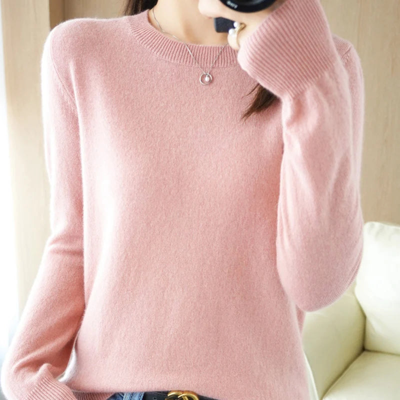 Autumn Winter Basic Knitted Pullover Women Solid Color Round Neck Sweater Woman All Match Long Sleeve Knitwear Bottoming Shirt