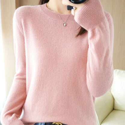 Autumn Winter Basic Knitted Pullover Women Solid Color Round Neck Sweater Woman All Match Long Sleeve Knitwear Bottoming Shirt