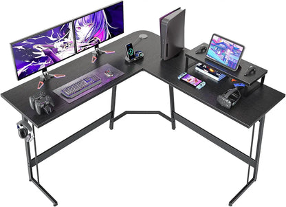 L Shaped Gaming Desk Computer Office Desk with Carbon Fiber Surface, 47 inch Corner Desk with Large Monitor Stand for Home Offic