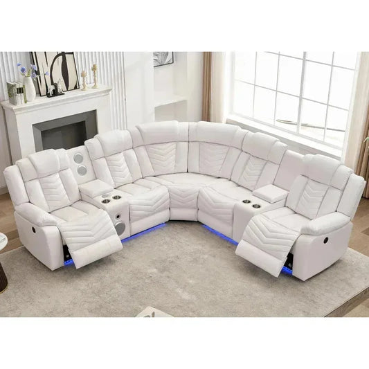 RPD4-Power Recliner Sectional Sofa Couches with Bass Speakers Living Room.Leather Reclining Corner Sectionals Sofa Couch Sets wi