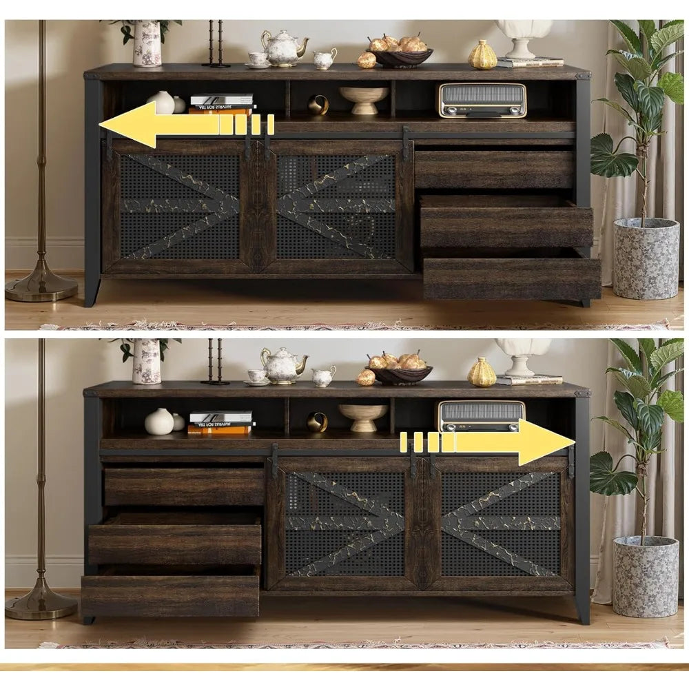 70 Inch TV Stand for TVs up to 70", Rustic Farmhouse Media Console with Sliding Barn Doors,Entertainment Center for Living Room