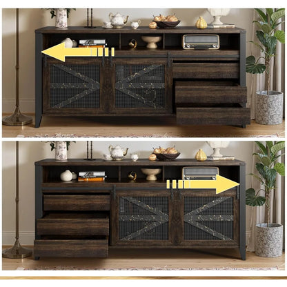 70 Inch TV Stand for TVs up to 70", Rustic Farmhouse Media Console with Sliding Barn Doors,Entertainment Center for Living Room