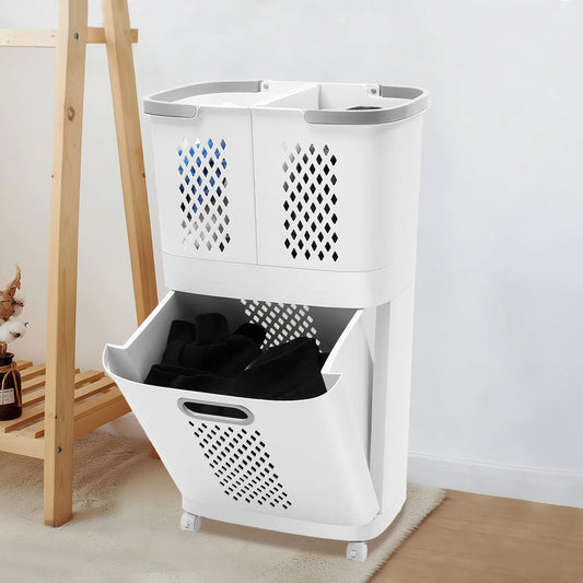BYMAOCAR 2-Layer Movable Laundry Hamper/ Sorter w/ 3 Detachable Baskets, Compact 17x12" for Small Spaces, Dorms& Bathrooms