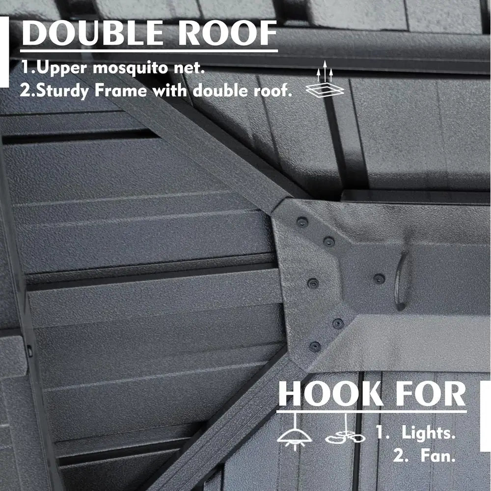 10' x 12' Steel Double Roof Outdoor Pavilion with Curtains and Netting for Backyard, Deck, Lawn (Gray)