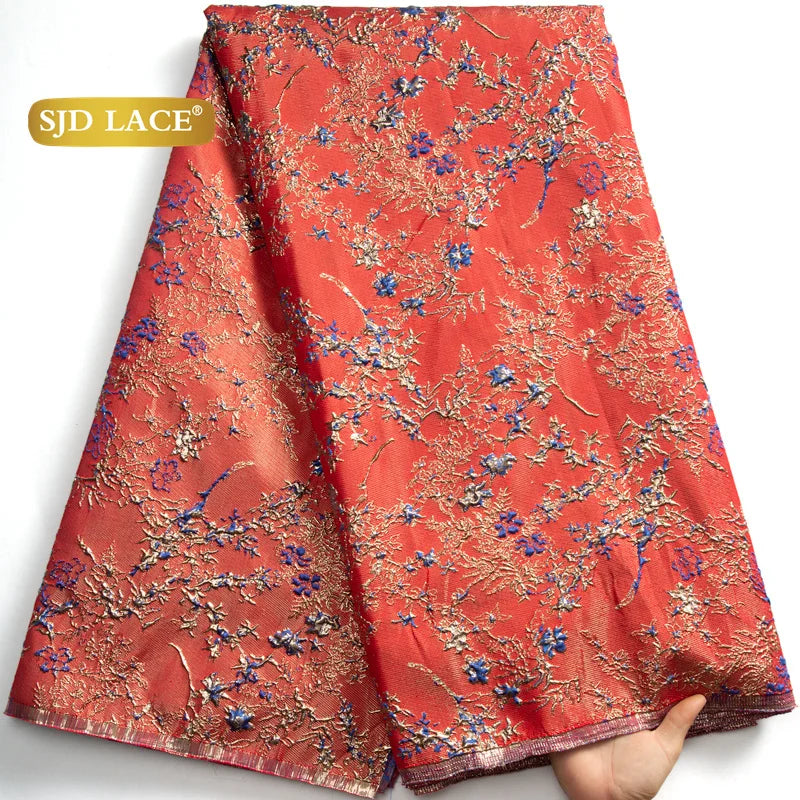 SJD LACE African Lace Fabric 2025 High Quality French Gild Brocade Jacquard Lace Fabric For Women Wedding Party Dresses Sew 3464