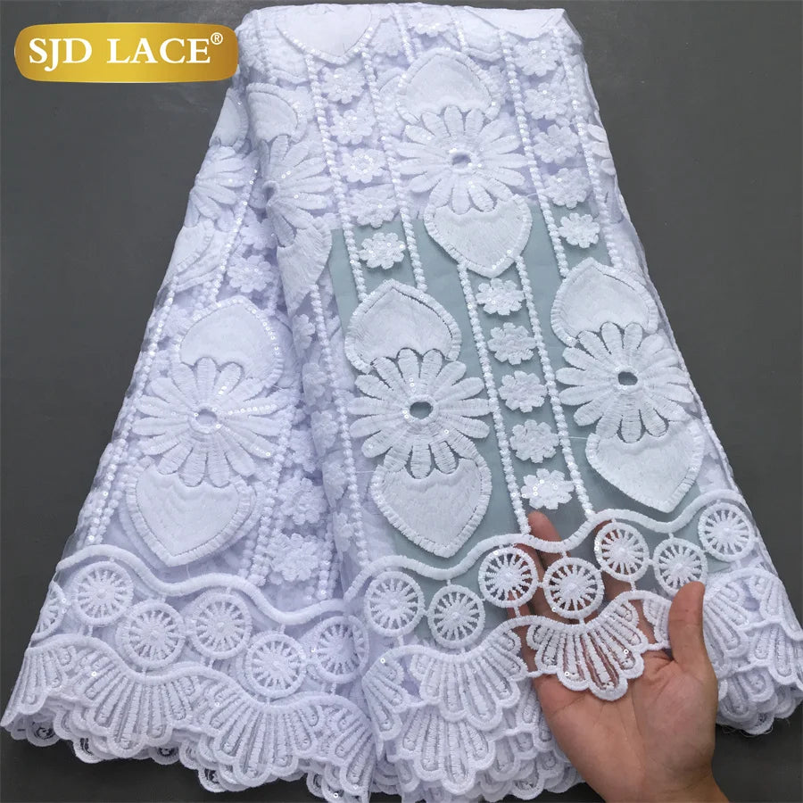 SJD LACE African Milk Silk Lace Fabric 2025 High Quality Nigerian White Mesh Embroidery Lace for Sewing Women Wedding Dress 4043