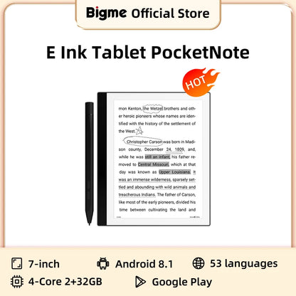Bigme pocketnote 7-inch e Ink Screen electronic Ebook eReader E-paper tablet eink ebooks e-reader support kindle APP